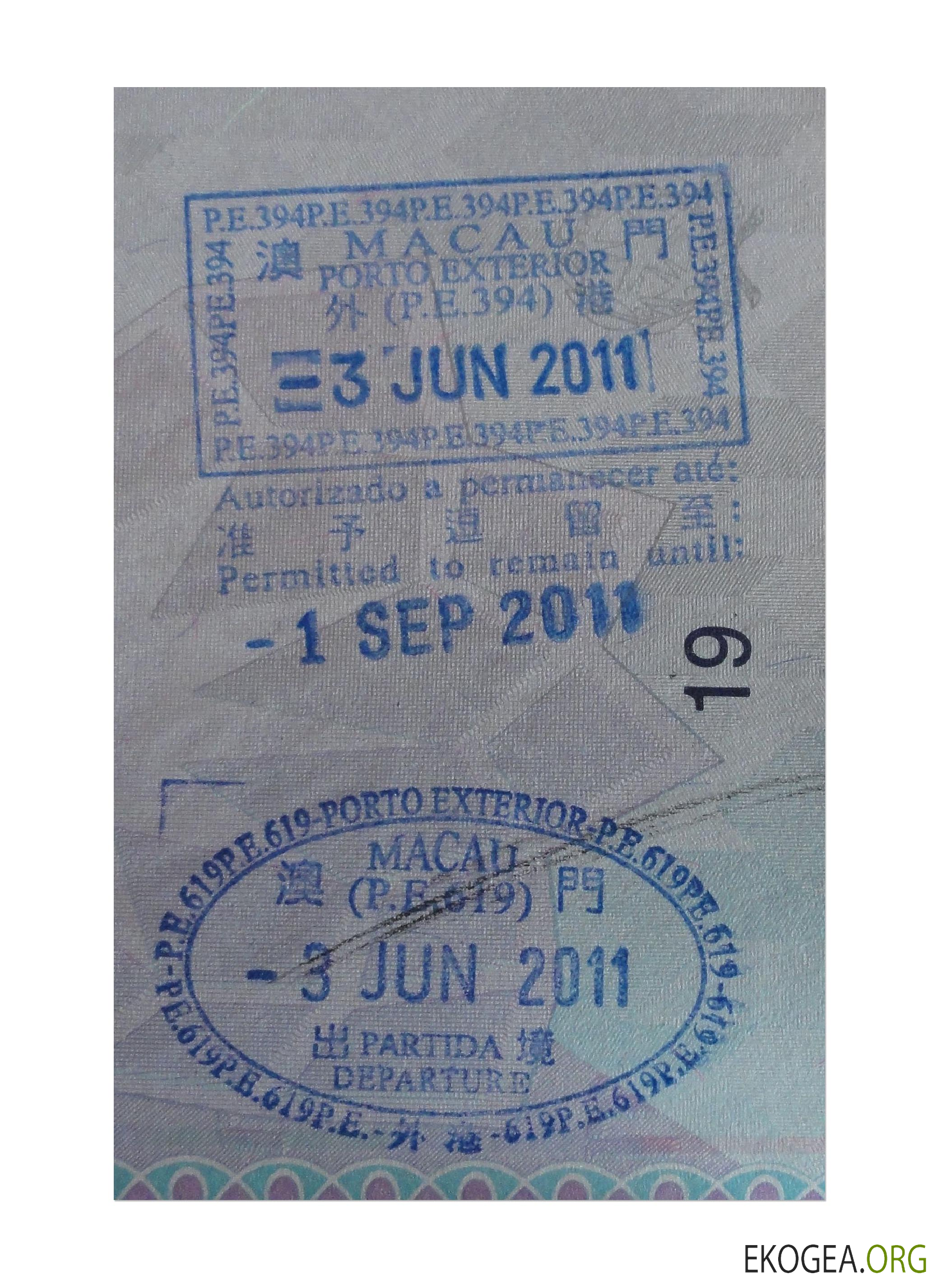 TIMBRE DE VISA DE Macao